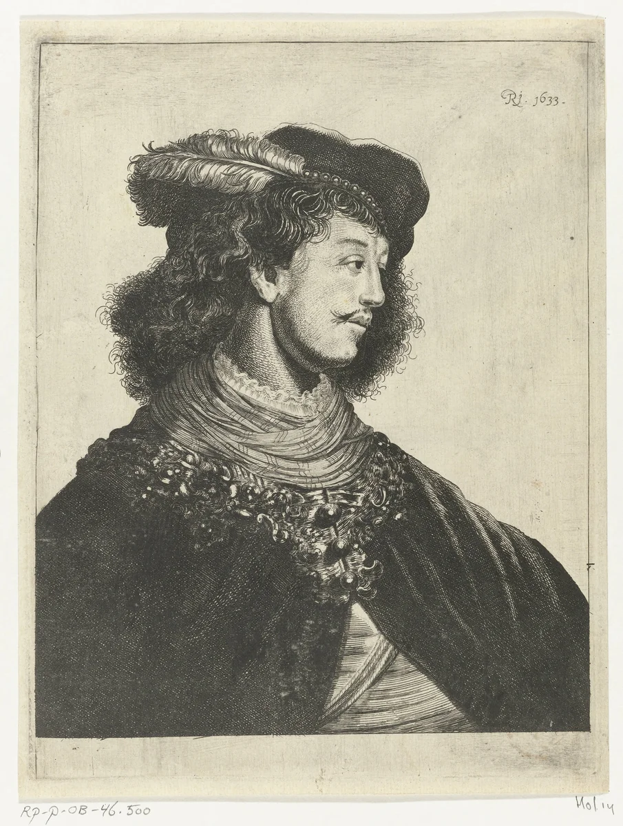 Portret van een onbekende jongeman met baret by Willem van der Leeuw, print, 1633-1665