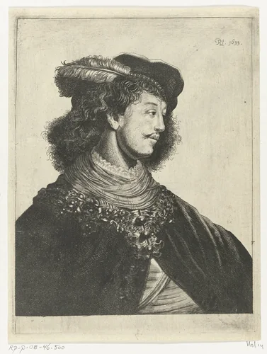 Portret van een onbekende jongeman met baret by Willem van der Leeuw, print, 1633-1665