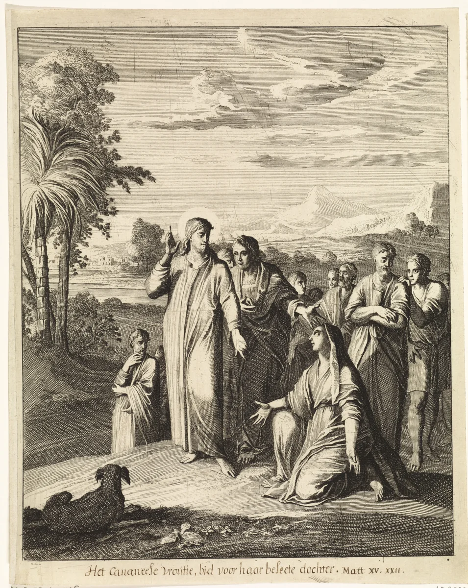 Christus en de Kanaänitische vrouw by Caspar Luyken, print, 1708