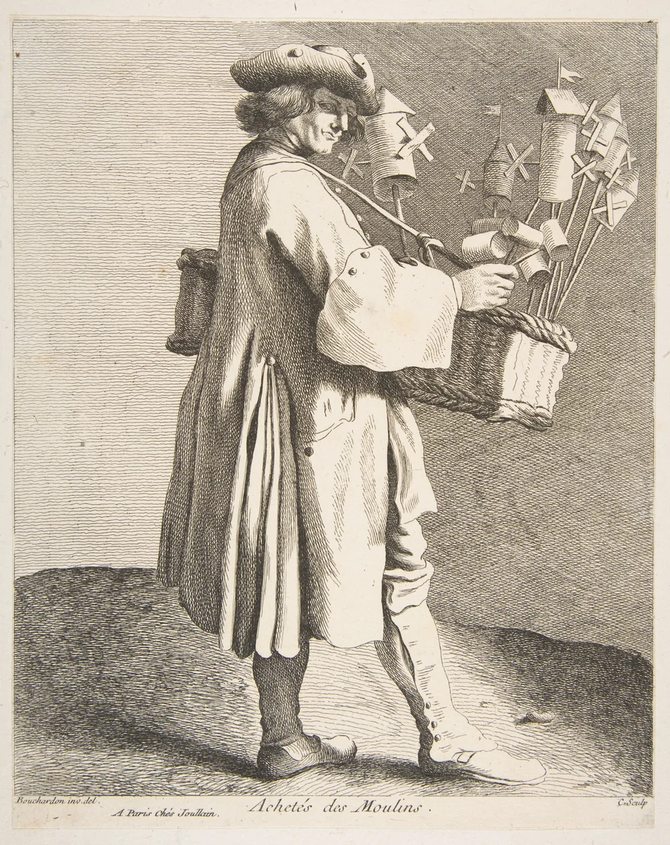 Whirligig Peddler by Anne Claude Philippe de Tubières, print, 1742