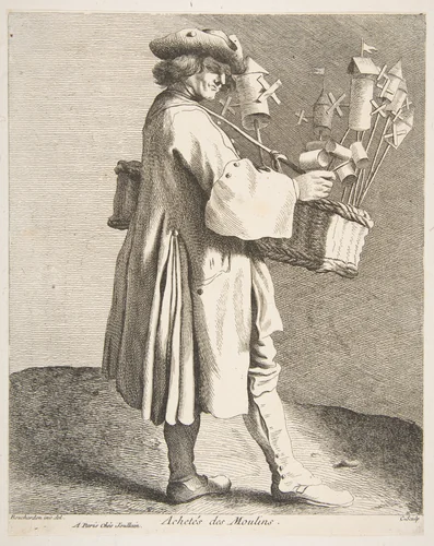 Whirligig Peddler by Anne Claude Philippe de Tubières, print, 1742
