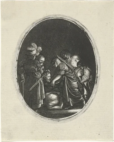 Presentatie van het hoofd van Johannes de Doper aan Salome by Hendrick Goudt, print, 1591-1648