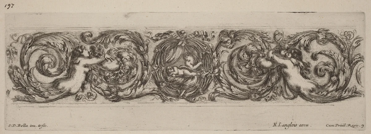 Ornamental Frieze with Cupid and Psyche by Stefano della Bella, print, 1648