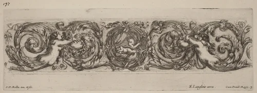 Ornamental Frieze with Cupid and Psyche by Stefano della Bella, print, 1648