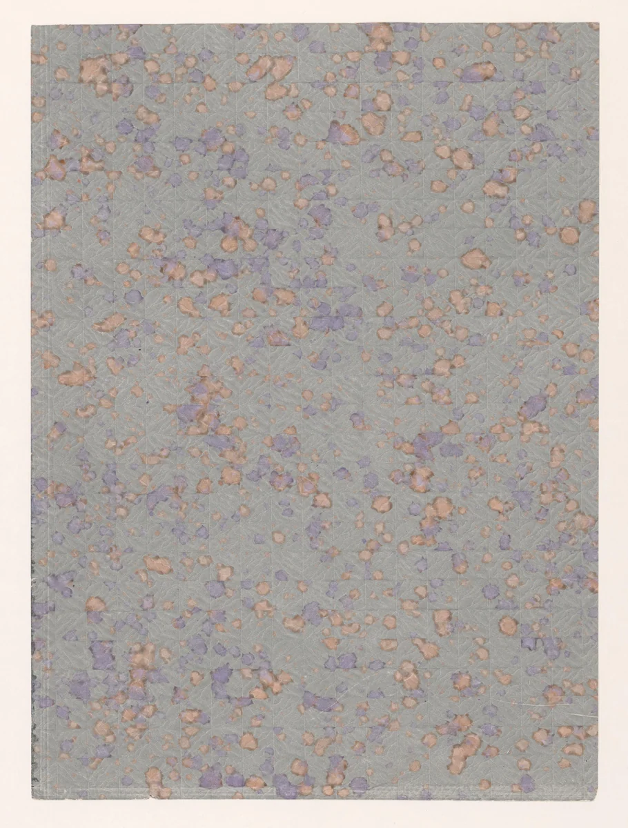 Blad met gesprenkeld vlekkenpatroon over gegaufreerd blokkenpatroon by anonymous, other, 1900-1969