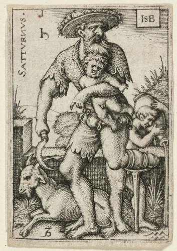 Saturn, plate one from The Seven Planets with the Zodiacs by Sebald Beham, print, 1520-1550