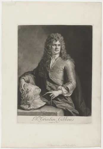 Grinling Gibbons, Wood Carver by John Smith, Sir Godfrey Kneller, print, 1652-1742