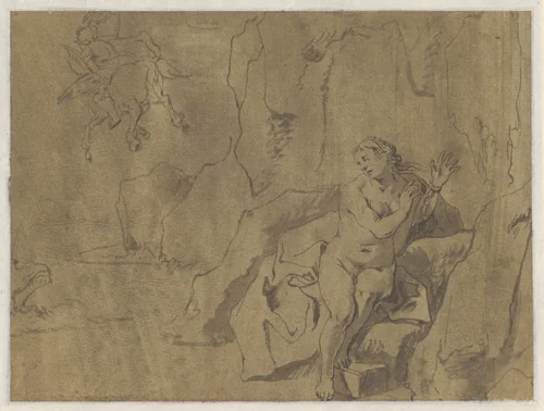 Perseus en Andromeda by Leonaert Bramer, drawing, 1606-1674
