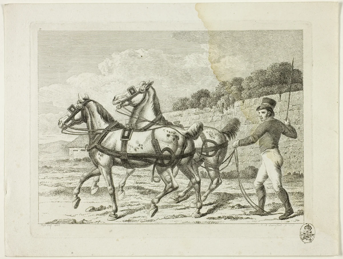 Riding School and Horses by Johann Adolph Darnstedt, print, 1806