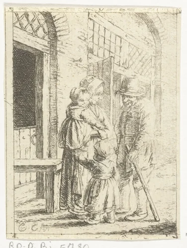 Gezin voor de voordeur by Christina Chalon, print, 1758-1808