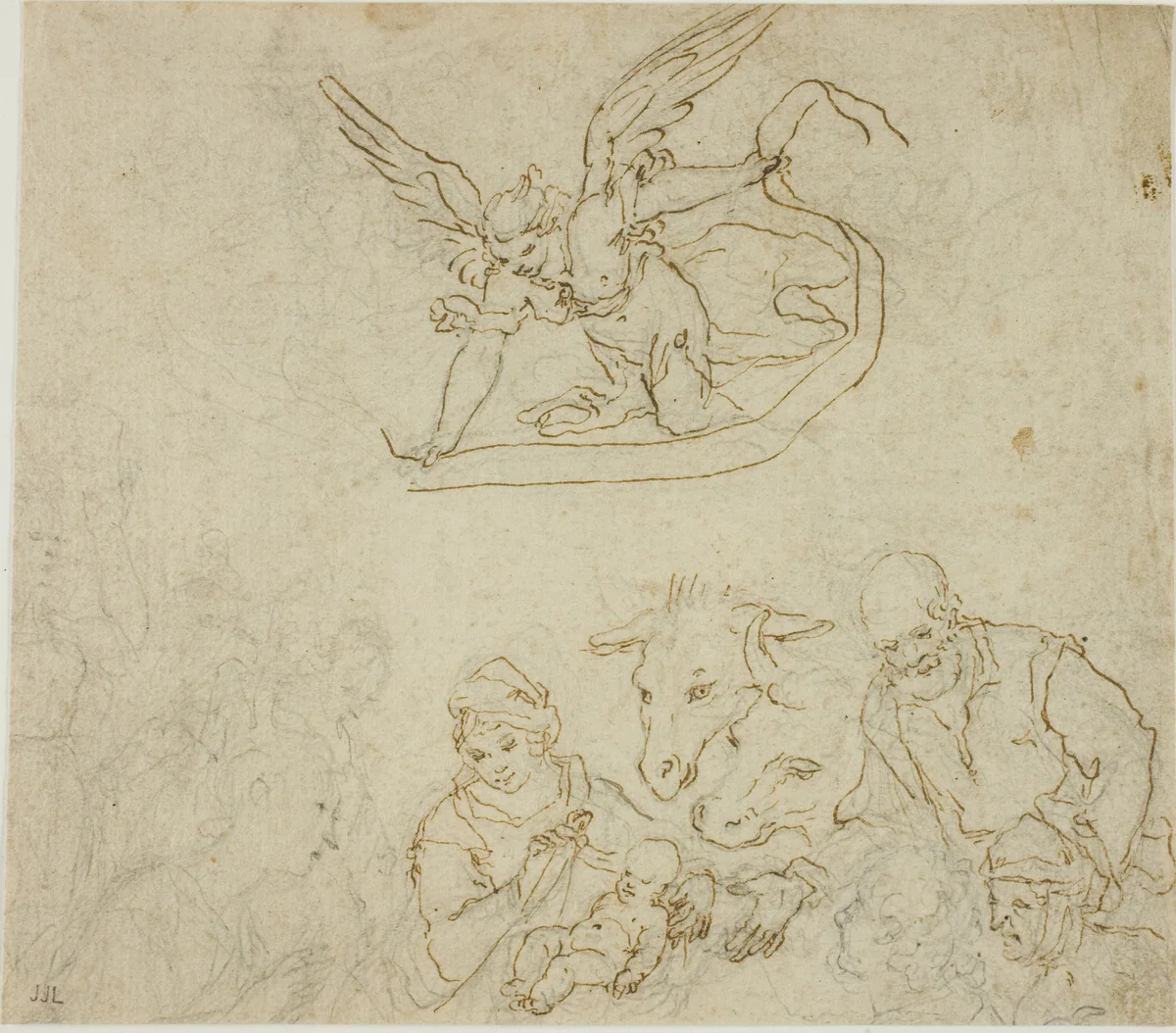 Nativity (recto); Virgin and Child, Angel (verso) by Filippo Bellini, drawing, 1570-1603