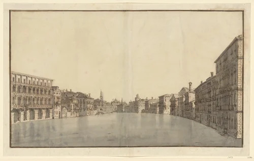 The Grand Canal from Ca'Moro-Lin and Ca'Foscari to the Carità by Bernardo Bellotto, drawing, 1733-1740