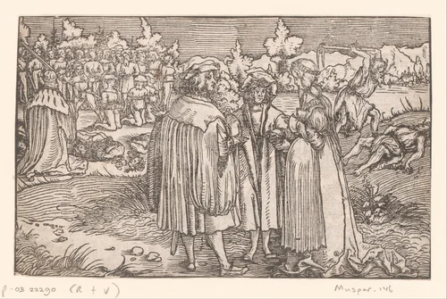 Twee boers met hun zuster by anonymous, print, 1532