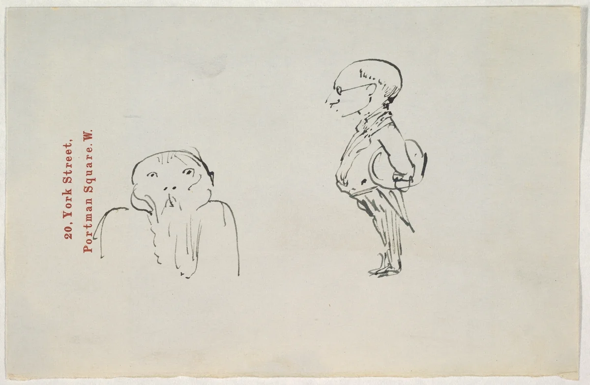 Caricature of two men (one of them possibly Edward Burne-Jones) by Sir Edward Burne-Jones, drawing, 1850-1890