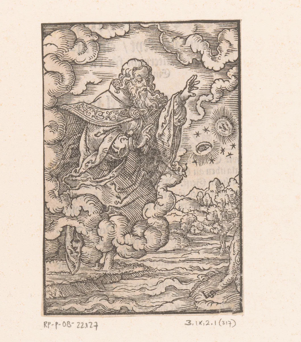 God scheidt het licht van de duisternis by Unknown, print, 1552