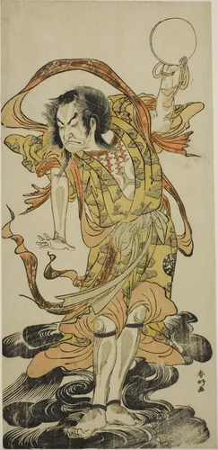 The Actor Nakamura Nakazo I as Toyose Saburozaemon Kageaki in the Play Hono Nitta Daimyojin, Performed at the Morita Theater in the Seventh Month, 1777 by Katsukawa Shunko, print, 1772-1782