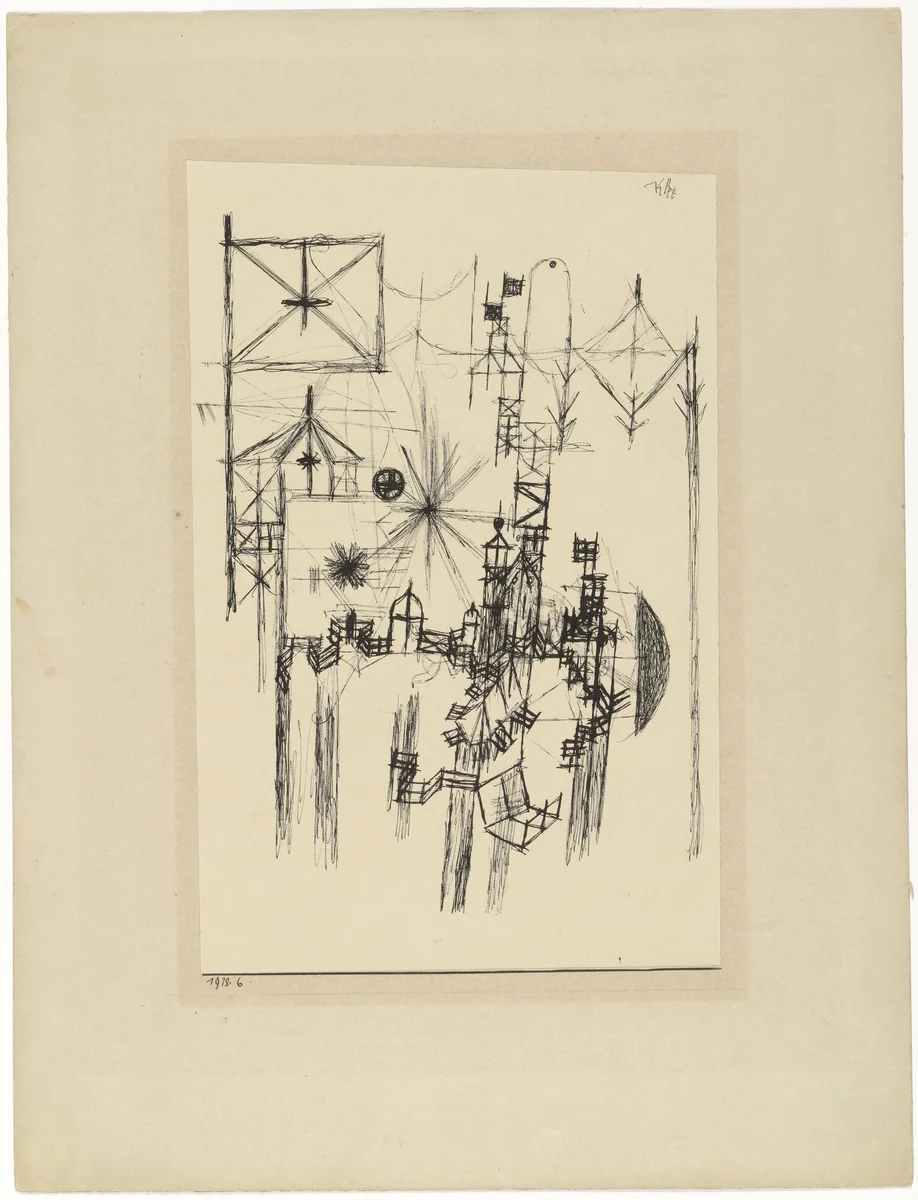 With the Flag (Mit der Fahne) by Paul Klee, drawing, 1918