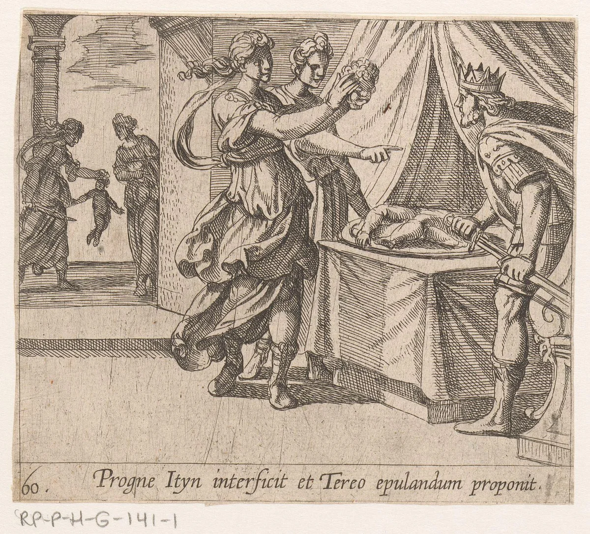 Procne toont het hoofd van Itys aan Tereus by Antonio Tempesta, print, 1606-1638