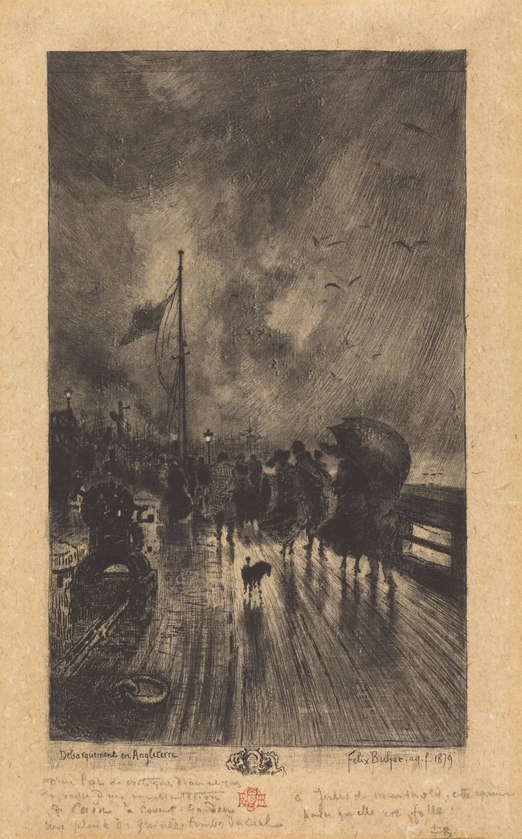 Un Débarquement en Angleterre (Landing in England) by Félix-Hilaire Buhot, print, 1879
