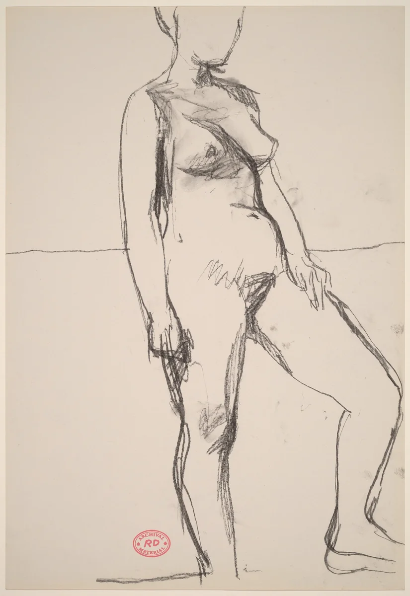 Untitled [standing female nude with left foot raised] by Richard Diebenkorn, drawing, 1955-1967