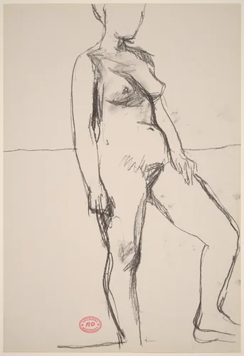 Untitled [standing female nude with left foot raised] by Richard Diebenkorn, drawing, 1955-1967
