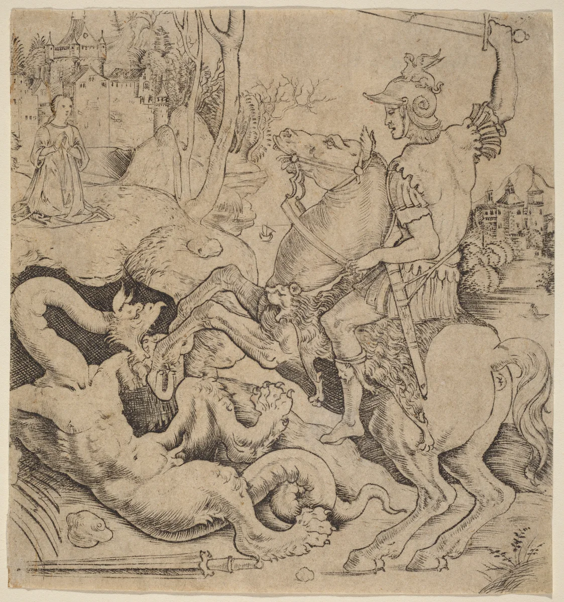 Saint George and the Dragon by Giovanni Battista Palumba, print, 1500