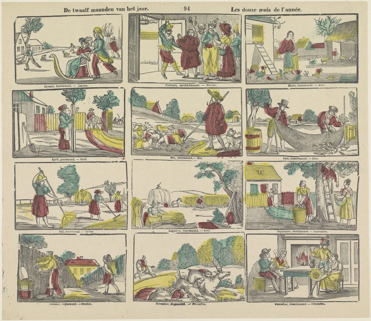 De twaalf maanden van het jaar / Les douze mois de l'année by Philippus Jacobus Brepols, print, 1800-1833