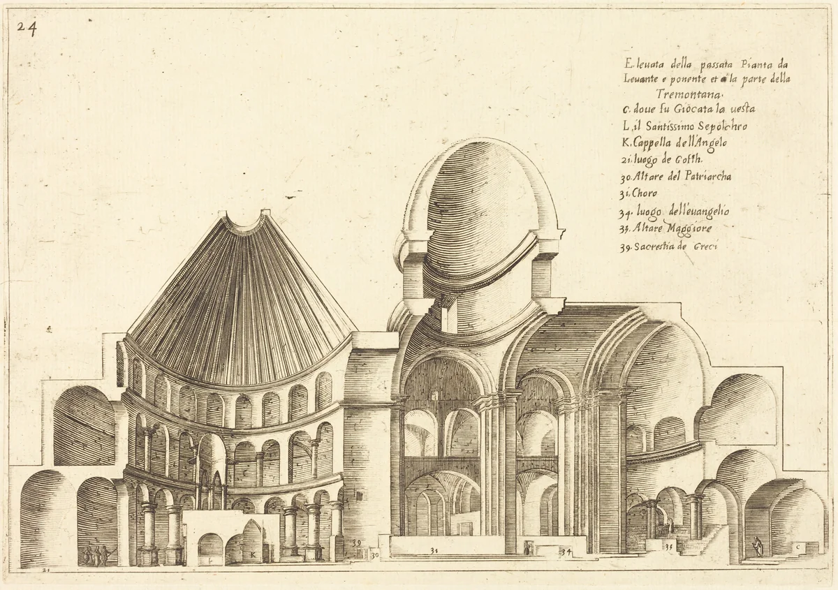 Cross-Section of the Church of the Holy Sepulchre by Jacques Callot, print, 1619
