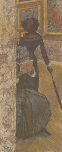 Mary Cassatt at the Louvre: The Paintings Gallery by Edgar Degas, print, 1885