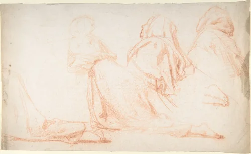Four Figures Kneeling in Supplication by Alexandre Laemlein, drawing, 1830-1871