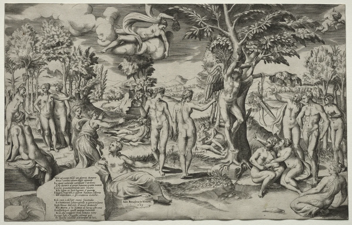 Love in the Elysian Fields by Giulio Bonasone, print, 1563