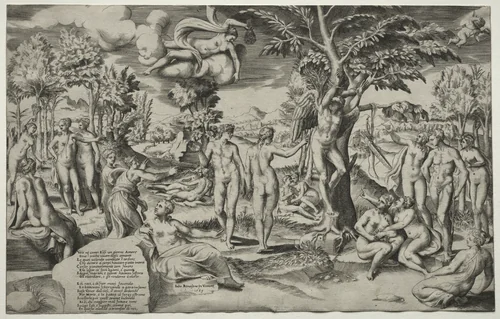 Love in the Elysian Fields by Giulio Bonasone, print, 1563