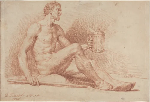 Male Nude with a Lamp (Diogenes) by Bernard Picart, drawing, 1724