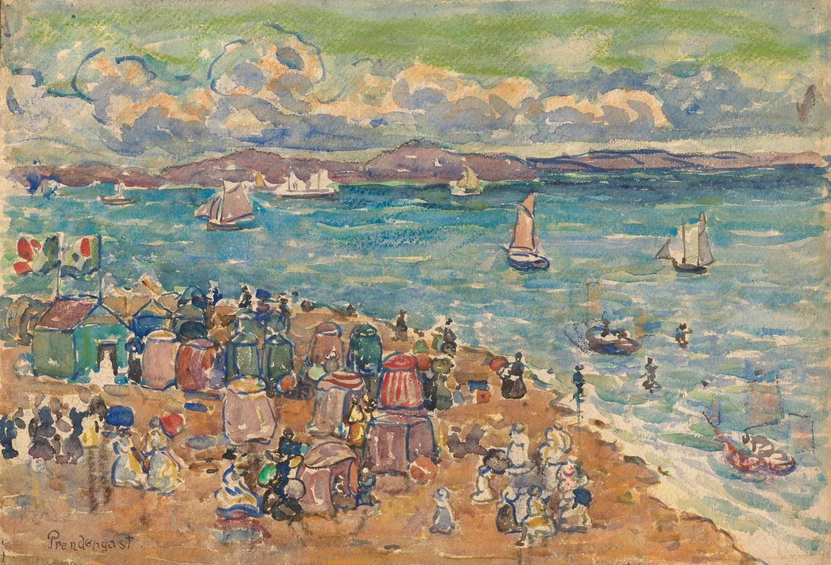 Beach Scene, St. Malo by Maurice Prendergast, drawing, 1904-1914