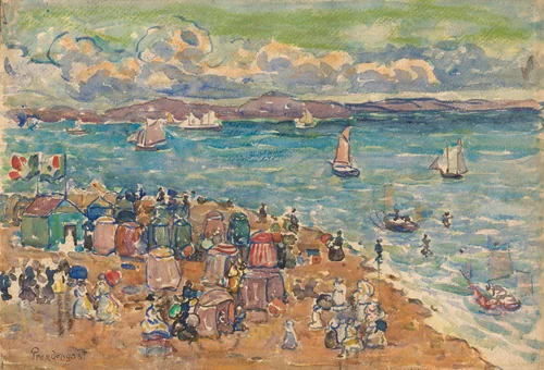 Beach Scene, St. Malo by Maurice Prendergast, drawing, 1904-1914