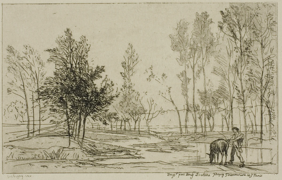 The Donkey at the Watering Place by Charles-François Daubigny, print, 1845-1855