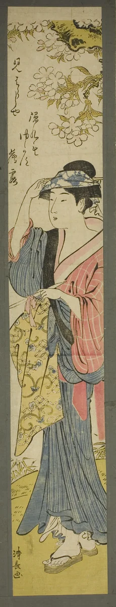 Woman Viewing Cherry Blossoms by Torii Kiyonaga (鳥居清長), print, 1777-1787