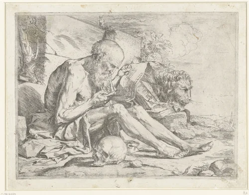 Heilige Hieronymus lezend by Jusepe de Ribera, print, 1622-1626