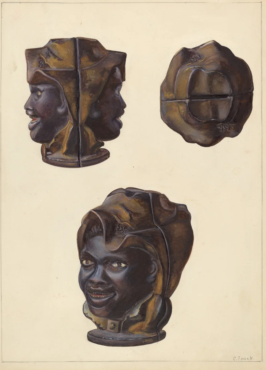 Double Faced Negro Head Bank by Clementine Fossek, index of american design, 1938