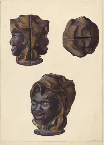 Double Faced Negro Head Bank by Clementine Fossek, index of american design, 1938