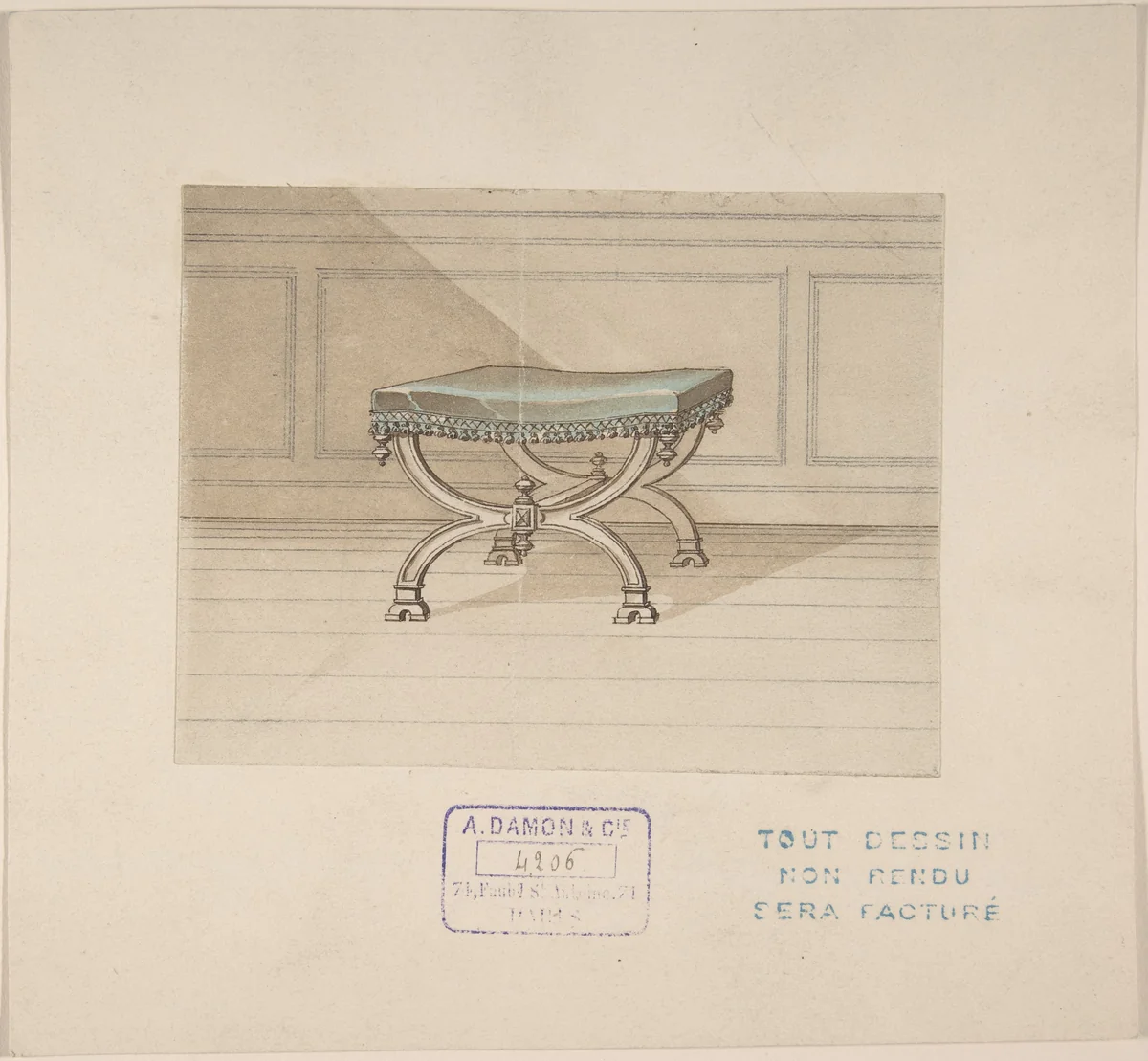 Design for a Stool by A. Damon et Cie., drawing, 1865-1875