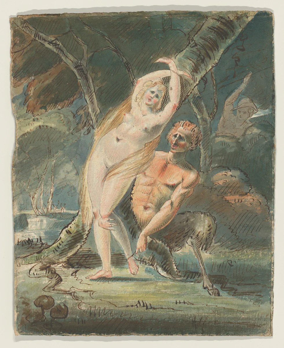 Amymone (?) with a lecherous satyr by William Hamilton, drawing, 1770-1780