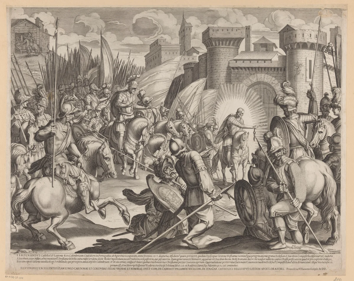 Verovering van Coimbra door Ferdinand I van León by Unknown, print, 1576-1624