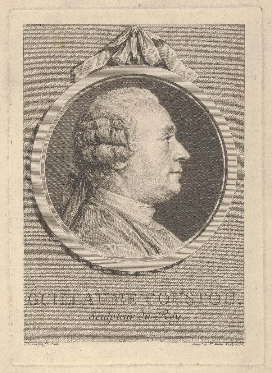 Portrait of Guillaume Coustou by Augustin de Saint-Aubin, print, 1770