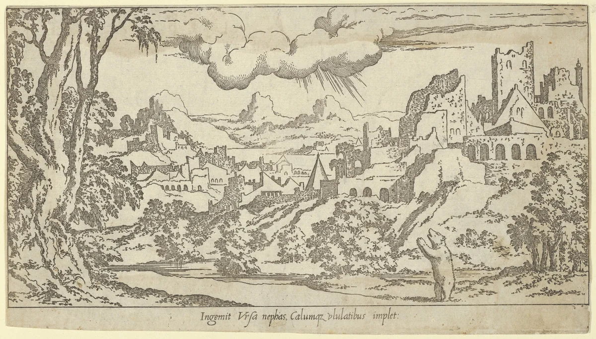 Calisto Changed Into a Bear From Fable of Calisto by Léon Davent, print, 1547-1550