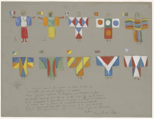 Costume designs for the unrealized ballet Triomphe de Paris (The Triumph of Paris) by Robert Delaunay, drawing, 1928