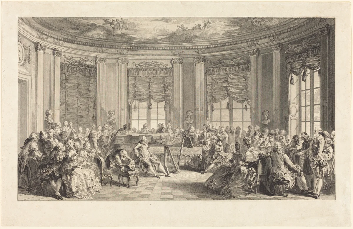 Le concert by Antoine-Jean Duclos; Augustin de Saint-Aubin, print, 1774