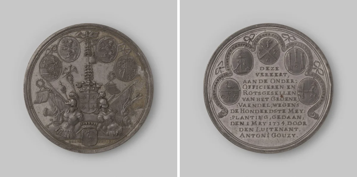 Honderdste planting van de Meiboom te 's Gravenhage by Martinus Holtzhey, metalwork, 1734