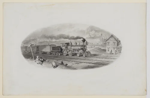 A train in a landscape by Felix Darley, drawing, 1845-1888