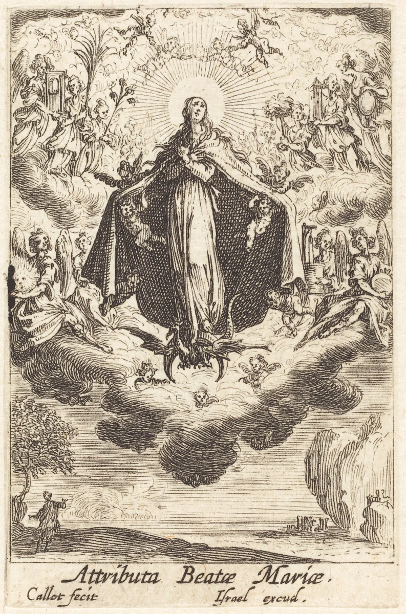 Attributes of the Virgin by Jacques Callot, print, 1628-1638